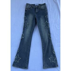 Juniors/girls Ashley Mason blue flare wide leg jeans with star patch Size 00/23